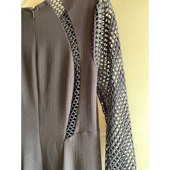 Rebecca Taylor Fit and Flare Dress Womens 2 Gray with Mesh Detail Fishnet. - Picture 10 of 11